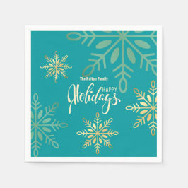Glad helg guld grönt snöflingor pappersservett