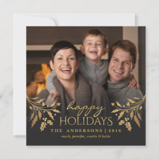 glad helg Guld Holly Photo Flat Card Julkort
