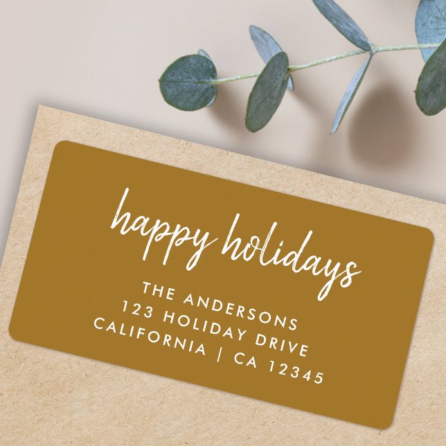 Glad helg Guld jul - adressetikett (Elegant gold Happy Holidays return label by Guava for your festive mail)