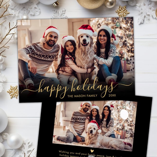 Glad helg Guld Script 2 fotojul Julkort (Skapare uppladdad)