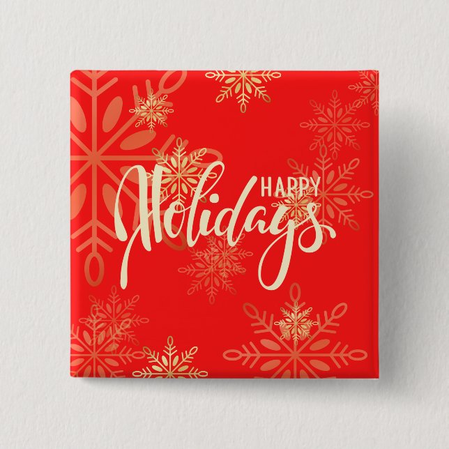 Glad helg guld snöflingor red knapp (Framsida)