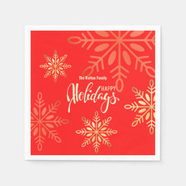 Glad helg guld snöflingor red pappersservett