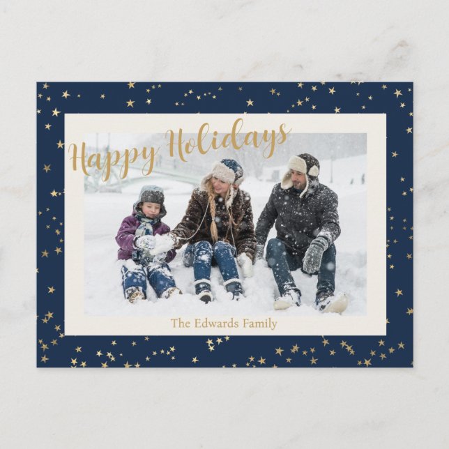 Glad helg Guld Stars Gräns Photo Vykort (Framsida)