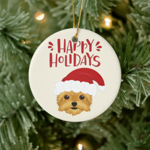 Glad helg - gullig jul för Yorkshire Terrier Julgransprydnad Keramik