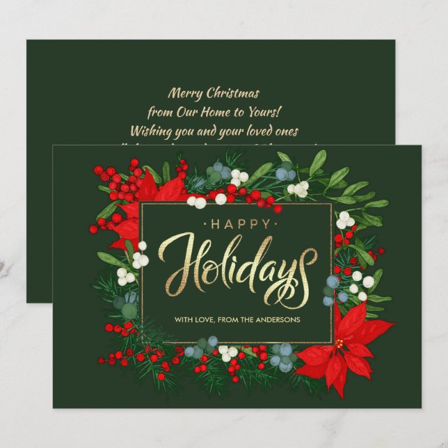 Glad helg. Hand plockade Mistletoe, Poinsettia Julkort (Fram/baksida)