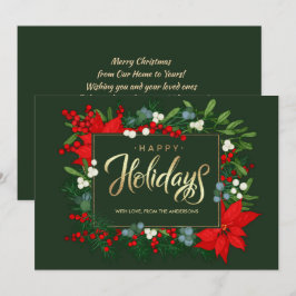 Glad helg. Hand plockade Mistletoe, Poinsettia Julkort