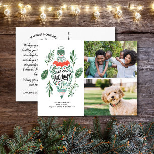 Glad helg Hand plockade Ornament 2 Foton Vykort