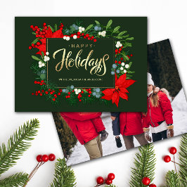 Glad helg. Hand plockade Poinsettia Ram Photo Julkort