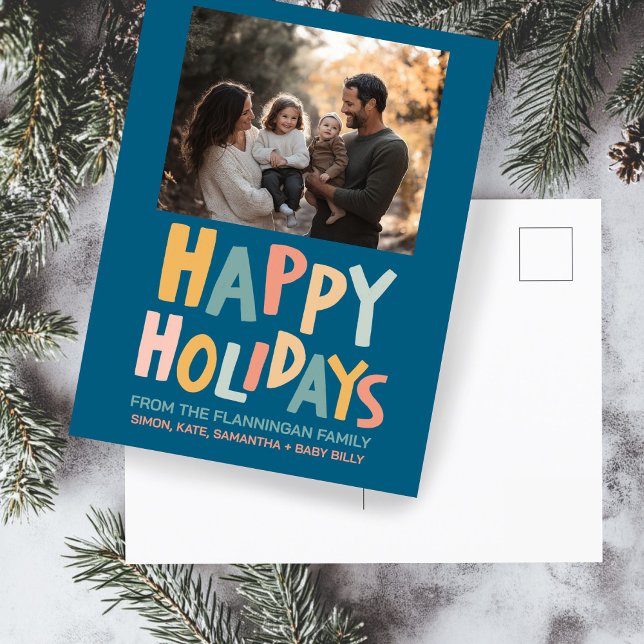 GLAD HELG handgjord Anpassningsbar PHOTO-jul Vykort (HAPPY HOLIDAYS Handmade Handlettering Custom PHOTO Christmas Holiday Postcard
)