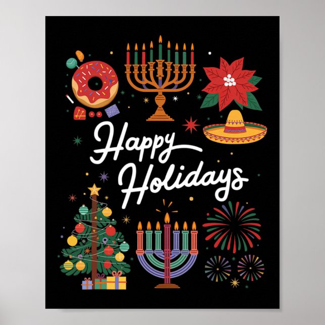 Glad helg Hanukkah Feliz Navidad jul Kw Poster (Framsidan)