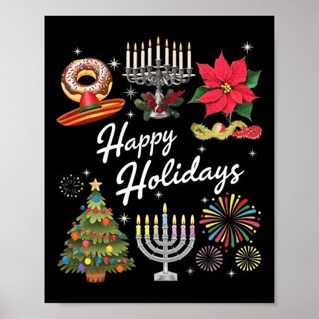 Glad helg Hanukkah Feliz Navidad jul Kw Poster (Framsidan)