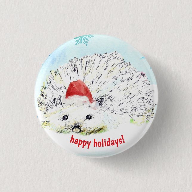 Glad helg Hedgehog Santa Hat Wildlife Knapp (Framsida)