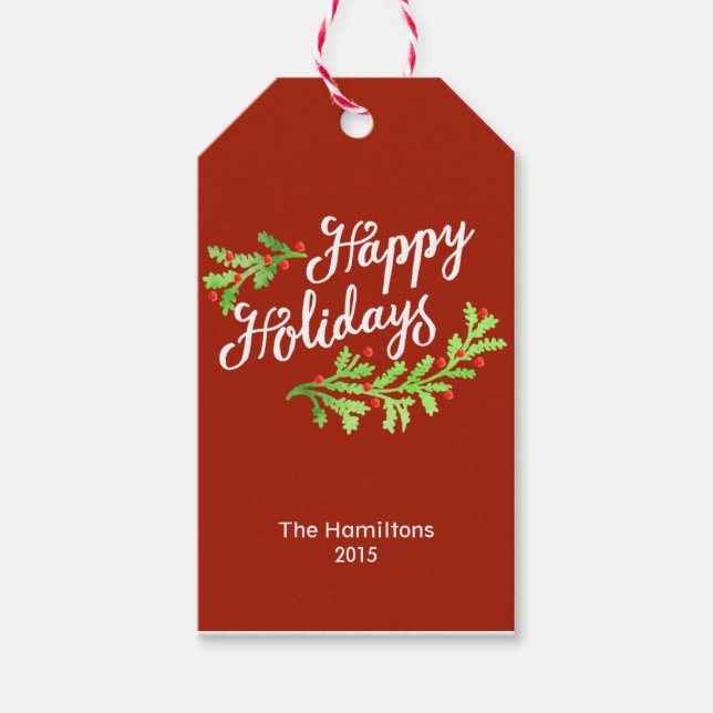 Glad helg Holly Berry Juletiketters Presentetikett (Framsidan)