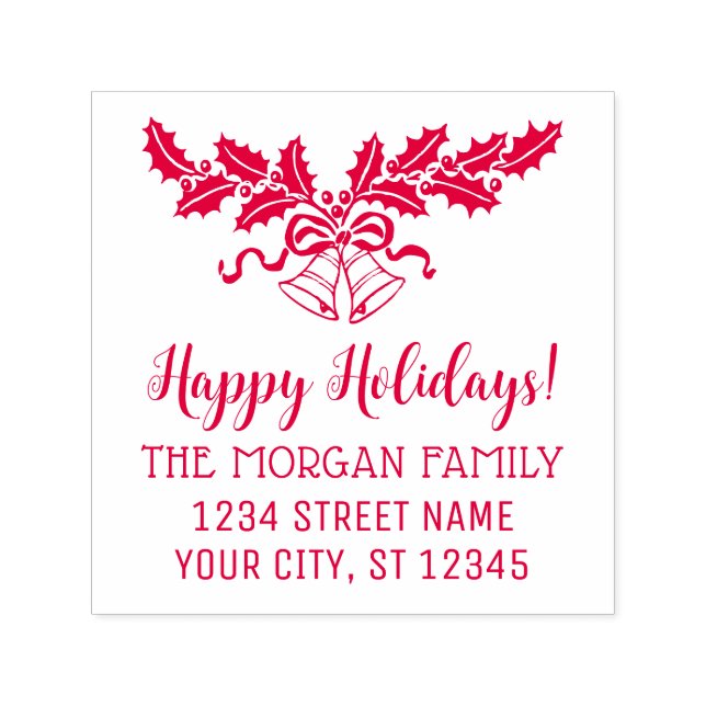 Glad helg Holly och Klockor Namn Returadressen Självfärgande Stämpel (Design)