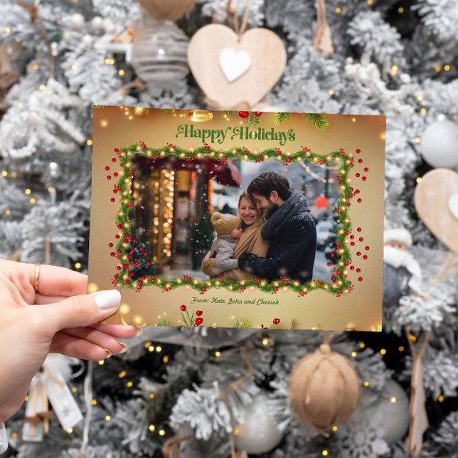 Glad helg Holly Photo Julkort (Skapare uppladdad)