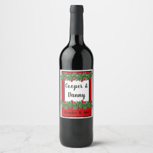 Glad helg Holly Sprigs Julgreenery Vinflaska Etikett
