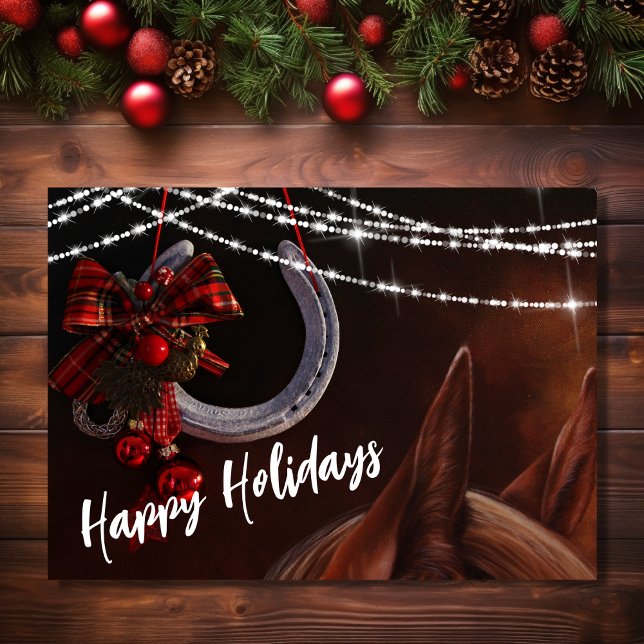Glad helg Horse and Horseshoe jul (Front - Happy Holidays Horse and Horseshoe Christmas Holiday Card)