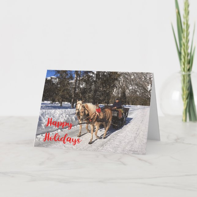 Glad helg Horses Sled Snowy Photo Card (Framsida)
