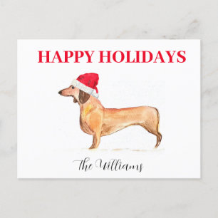 Glad helg Hund Dachshund Elegant vattenfärg Vykort