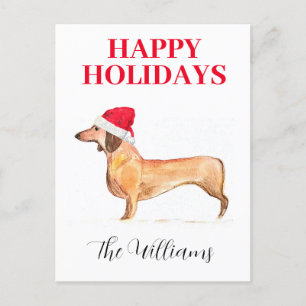 Glad helg Hund Dachshund Elegant vattenfärg Vykort