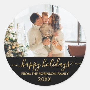 Glad helg i Black Guld Script-familjen Runt Klistermärke