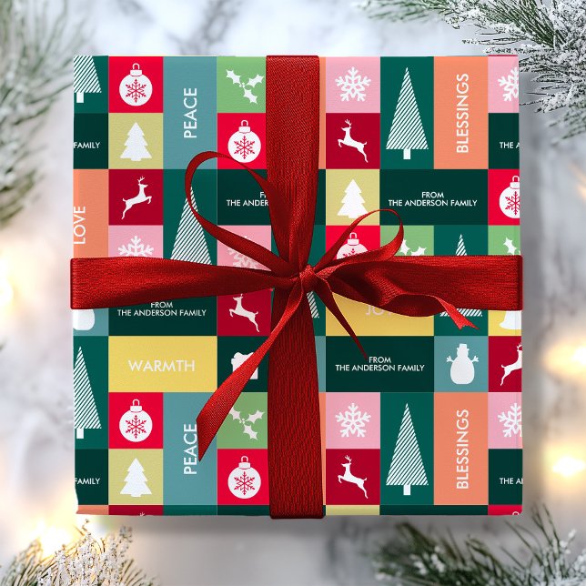 GLAD HELG i NAMN Presentpapper (Christmas Happy Holidays Modern Name Wrapping Paper)