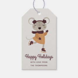 Glad helg Ice Skating Mouse Personlig Presentetikett