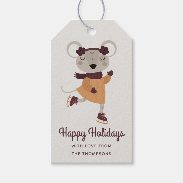 Glad helg Ice Skating Mouse Personlig Presentetikett (Framsidan)