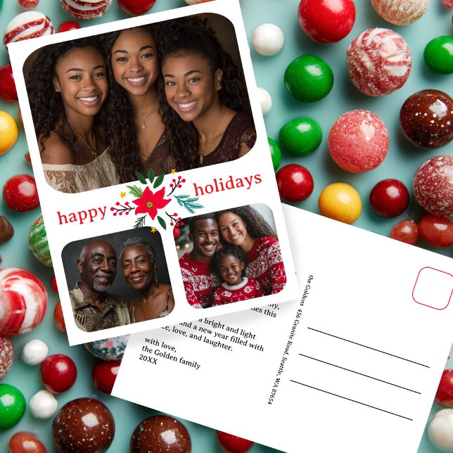 Glad helg Jul ANPASSNINGSBAR 3 Foton Vykort (Happy Holidays Christmas CUSTOM 3 Photos Postcard
)