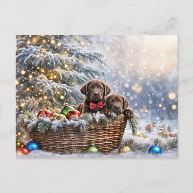 Glad helg jul Chocolate Lab-valpar Vykort (Framsida)