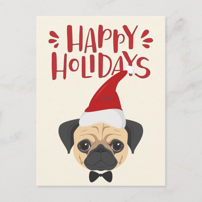 Glad helg - Jul - Cute Pug Vykort (Framsida)