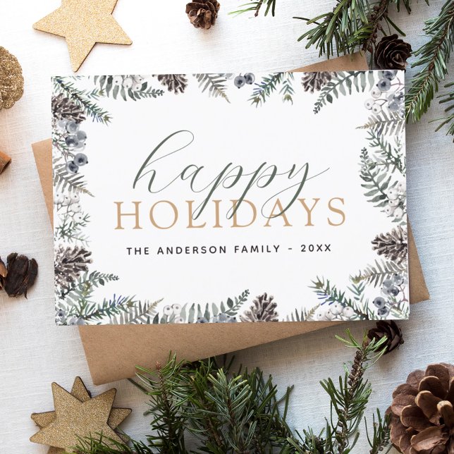 Glad helg jul Dusty Blue Greenery Holid Julkort (Skapare uppladdad)