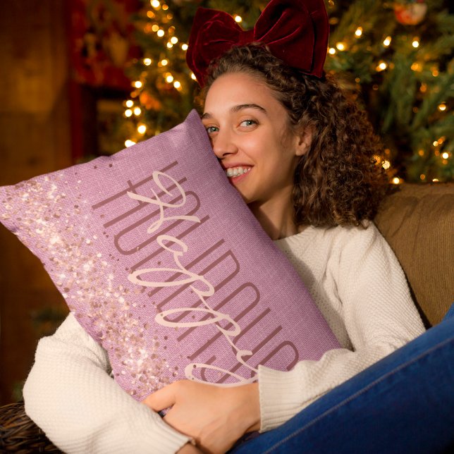 Glad helg jul Girly Lila Glitter Lumbarkudde (Skapare uppladdad)