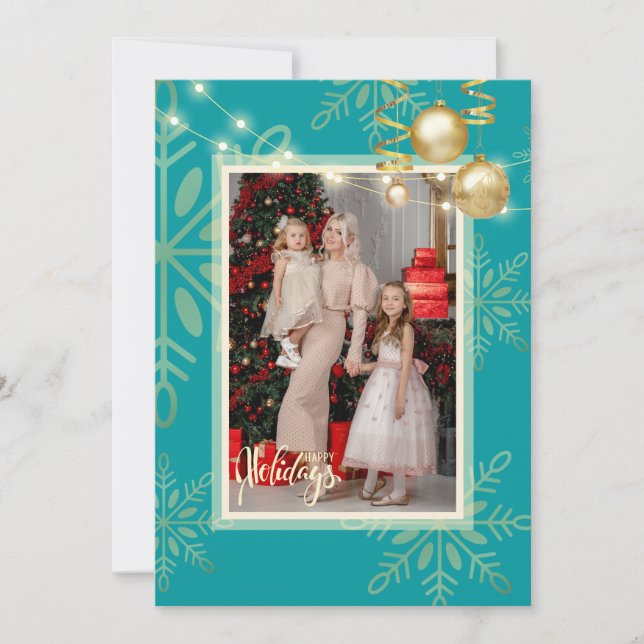 Glad helg jul, guld snöflingor, rött inbjudningar (Framsida)