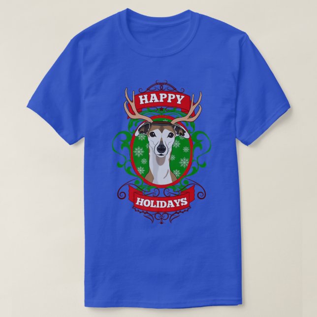 Glad helg jul Hund älskare Reindeer Antler T Shirt (Design framsida)