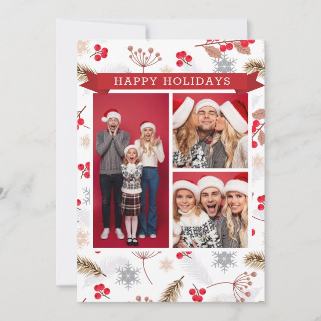 Glad helg Jul Modern Fir Holly 3 Photo (Framsida)