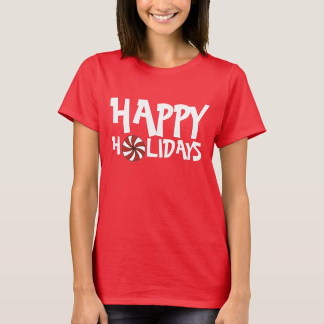 Glad helg Jul Red Peppermint Candy cane T-shirt (Framsida)