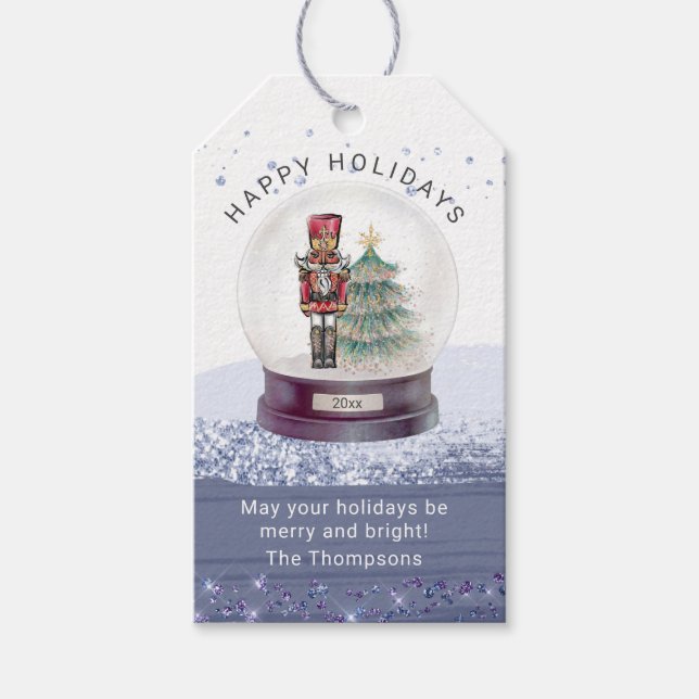 Glad helg jul Snö Globe Nutcracker Presentetikett (Framsidan)