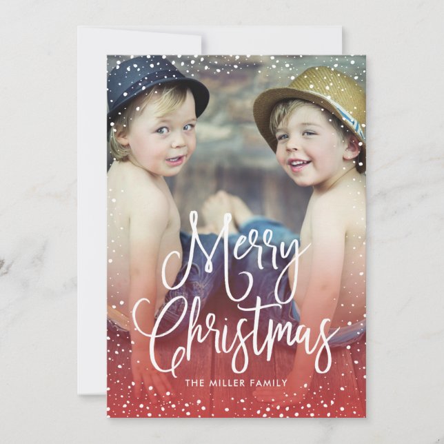Glad helg jul Snö RED Photo Julkort (Framsida)