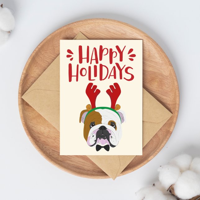 Glad helg - Jul till Cute English Bulldog Vykort (Skapare uppladdad)