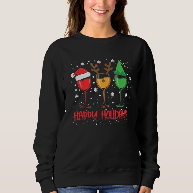 Glad helg jul tre glas Vin San T Shirt (Framsida)