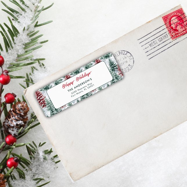 Glad helg Jul Winter Forest Returadress Etikett (Skapare uppladdad)