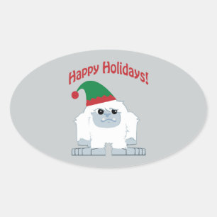 Glad helg! Jul Yeti Ovalt Klistermärke