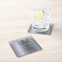 glad helg julafton silver glitter träd underlägg papper kvadrat