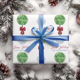Glad helg Julboxwood Topiary Red Bow Presentpapper