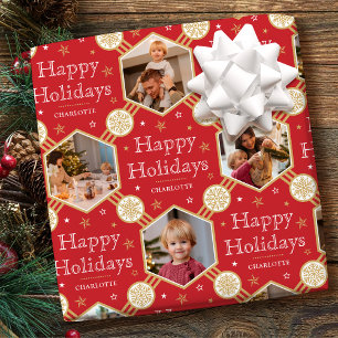 Glad helg Juldag Snowflake Photo Red Presentpapper