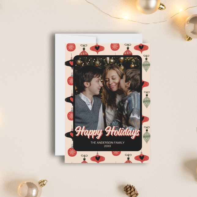 Glad helg-julfamiljen Photo Black Julkort (Happy Holidays Christmas Family Photo Black Holiday Card)