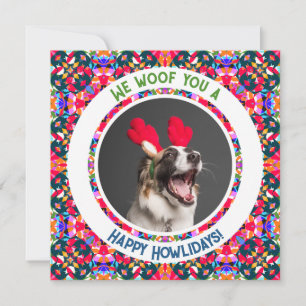 Glad helg julfoto Pun Hund Morsa Mamma i Pappa Julkort