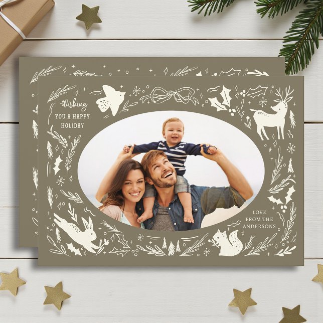 Glad helg Julfoto Woodland Doodle Julkort (Skapare uppladdad)
