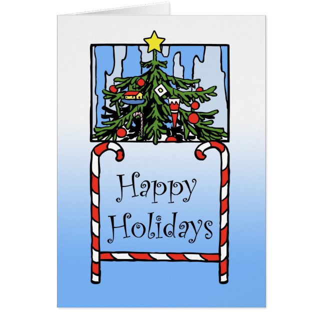 glad helg, Julgran och Polkagrisar Hälsningskort (Framsidan)